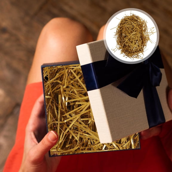 FOMIYES Plastic Plated Gold Glitter Raffia Paper Shred Basket Filler for Elegant Present Packaging