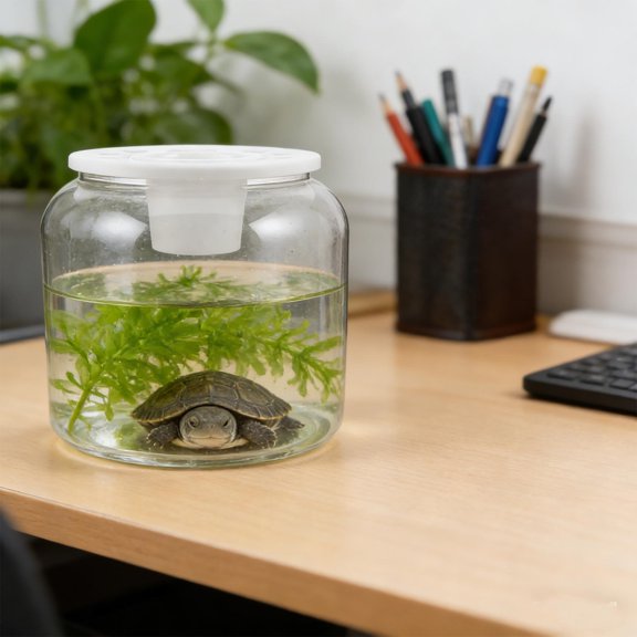 FOMIYES Plastic Turtle Enclosure with Lid, Transparent Aquatic Habitat for Desktop Observation