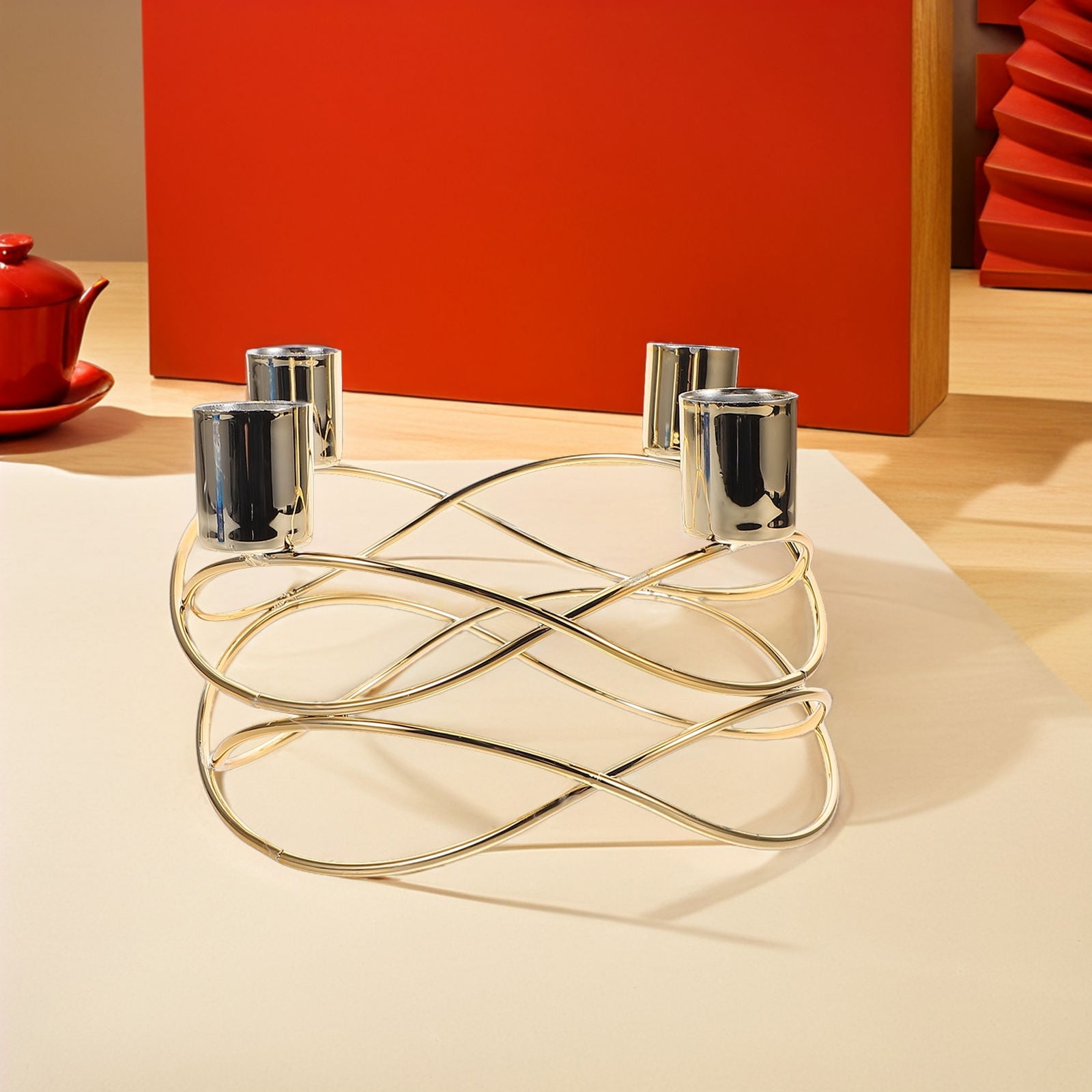 FOMIYES Plated Gold Iron Candle Holder Elegant Table Centerpiece for Wedding and Home Decoration