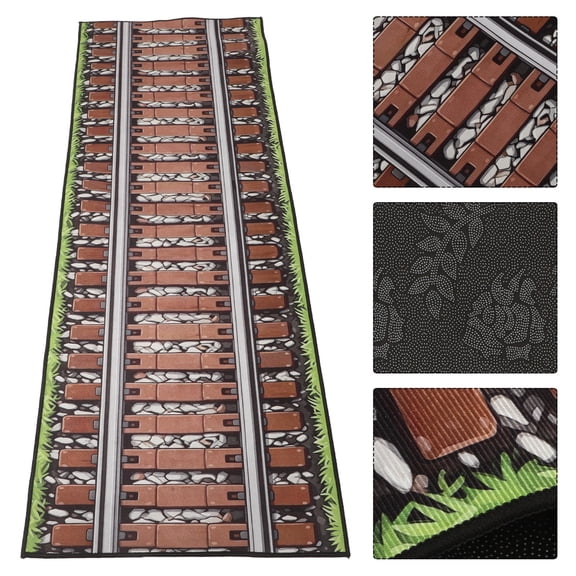 FOMIYES Light Brown 3D Train Track Rug Polyester Hallway Carpet for Bedroom