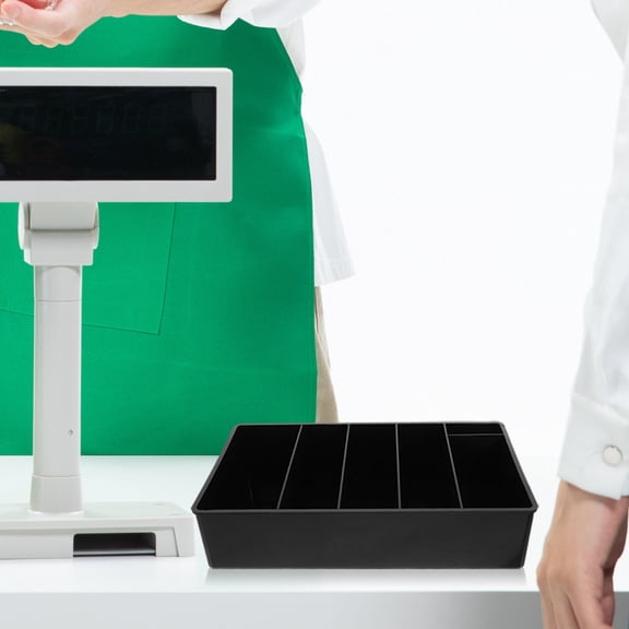 FOMIYES Portable Currency Till Black Multi Grid Storage Box for Cash Checks and Card Organization