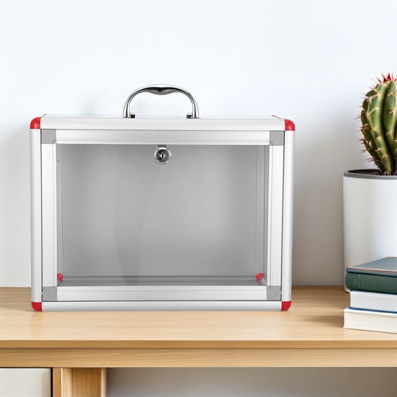 FOMIYES Portable Metal Donation Box with Clear Observation Panel and Secure Lock
