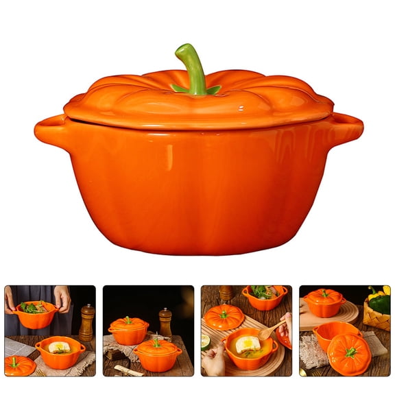 FOMIYES Pumpkin Soup Bowl with Lid, Ceramic Orange Craft Bowl