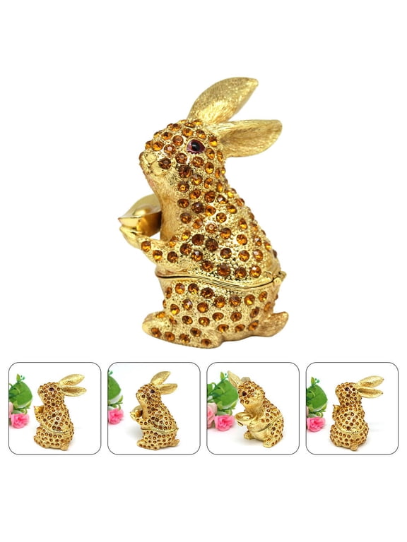 Golden Metal Figurine Jewelry Organizer Box with Rhinestones