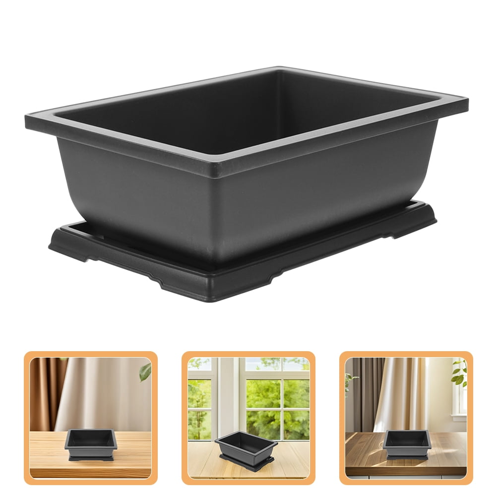 Rect Container FOMIYES Black Rectangular Plastic Succulent Planter Pot with Drainage ...