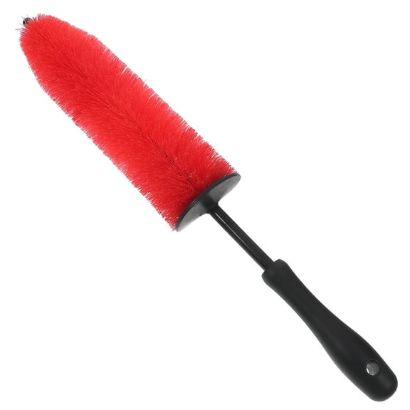 FOMIYES 6.5 Inch Red Car Wheel Rim Brush with Ergonomic Handle, PP and Iron Material for Deep Cleaning