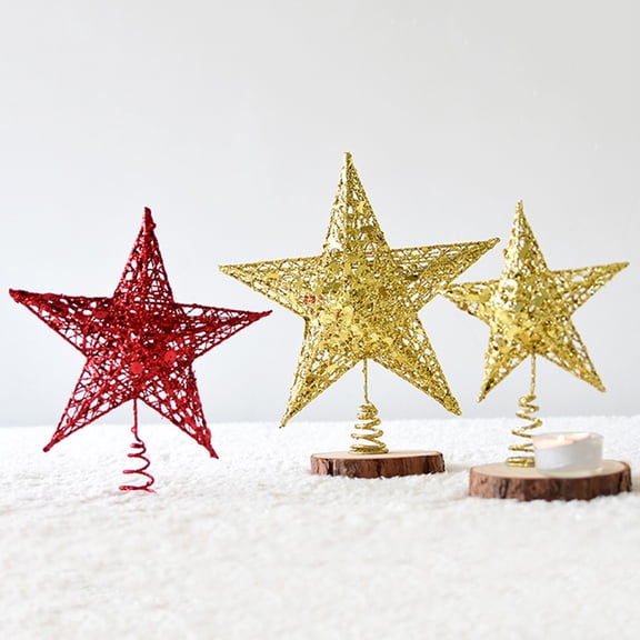 FOMIYES Christmas Ornaments Star Red Iron with Glittering Design for Tree Topper