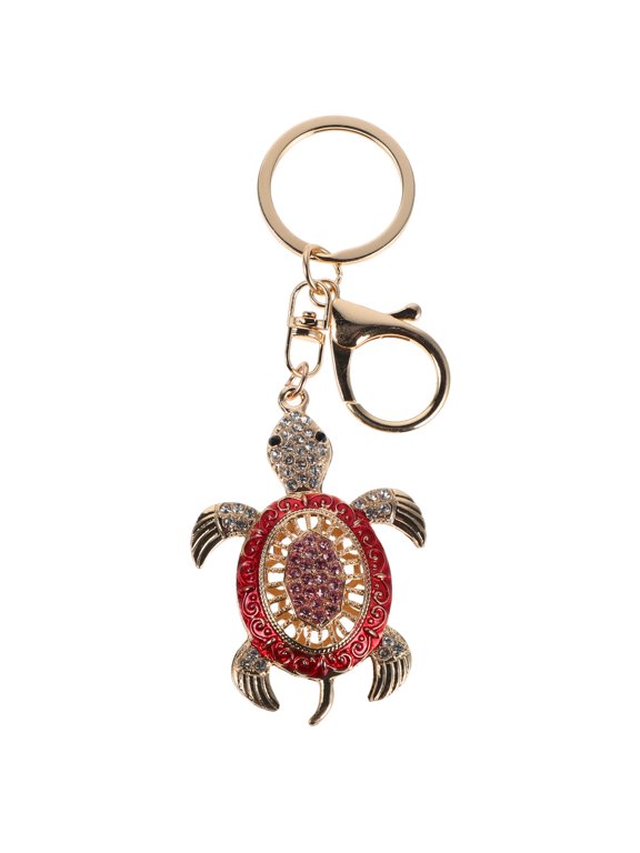 Red Crystal Turtle Keychain Unique Style Rhinestone Animal Charm for Bag and Purse