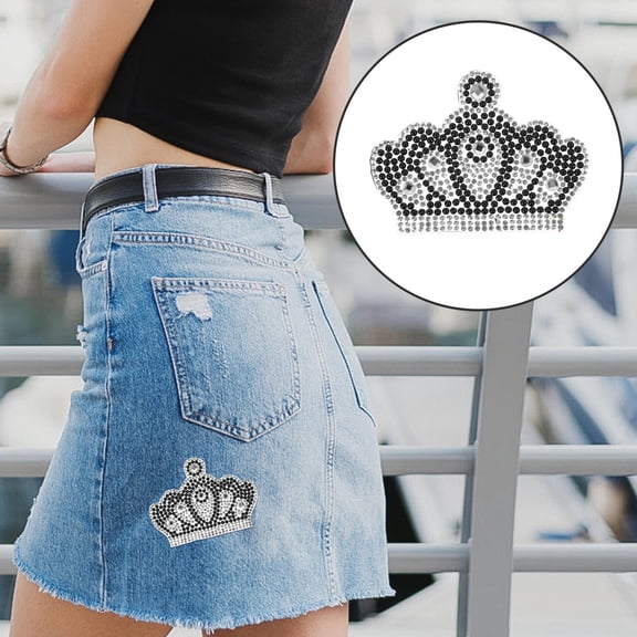 FOMIYES Rhinestone Crown Iron on Patch in Black Resin Material for DIY Clothes and Accessories