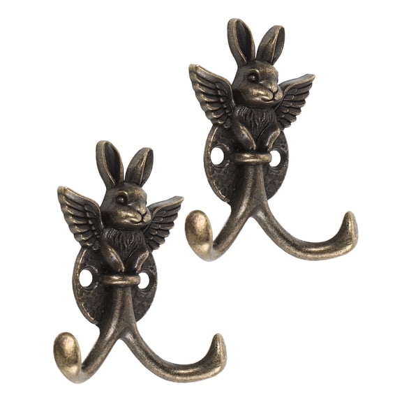 FOMIYES Cute Light Brown Rabbit Wall Mount Hooks, Zinc Alloy, Easy Install, 2Pcs