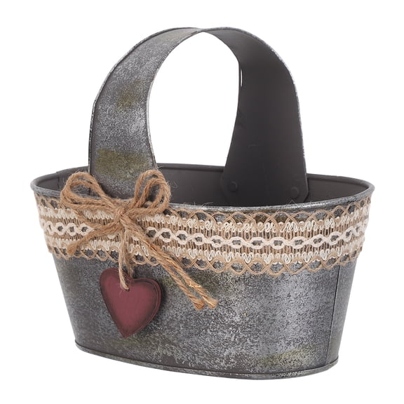 FOMIYES Rustic Metal Flower Pot with Burlap Vintage Bucket Planter for Indoor and Outdoor Decoration