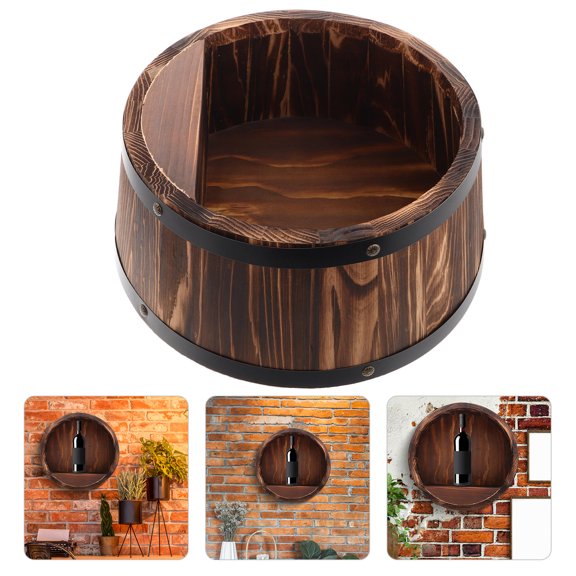 FOMIYES Rustic Wooden Wine Barrel Wall Shelf for Home Decor Wine Bottle Display Rack