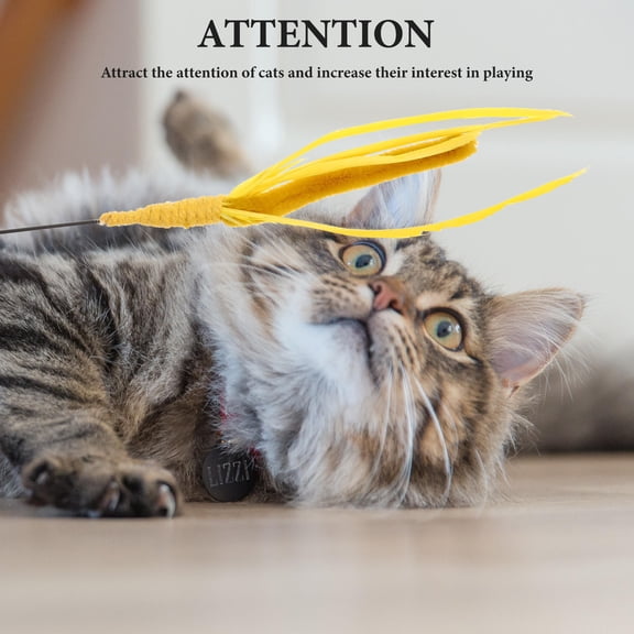 FOMIYES Self Amusing Yellow Cat Teaser Stick with Cloth Mouse for Indoor Cat Enrichment