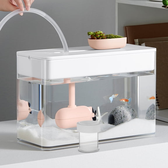 FOMIYES Semi Automatic Fish Feeder for Aquarium with Feeding Dish for Home Office Use