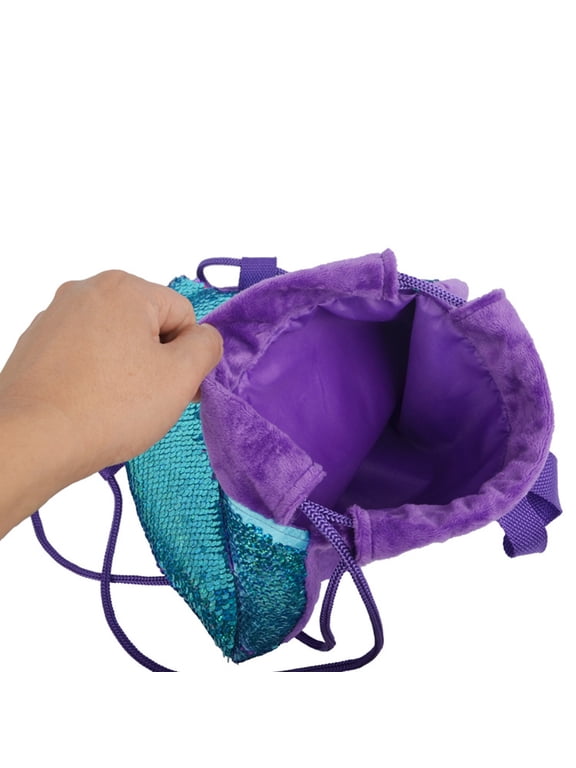 Sequin Backpack Mermaid Tail Shape Multipurpose Drawstring Closure Storage Pouch Multi