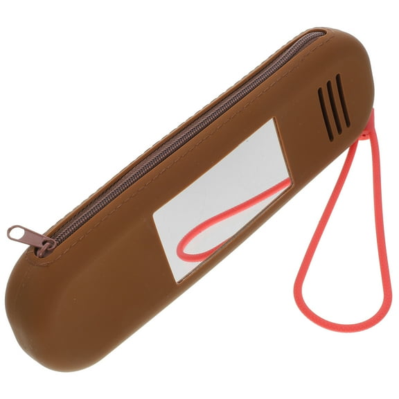 FOMIYES Silicone Brown Cosmetic Bag for Storage with Mirror Lightweight Portable Small Compact
