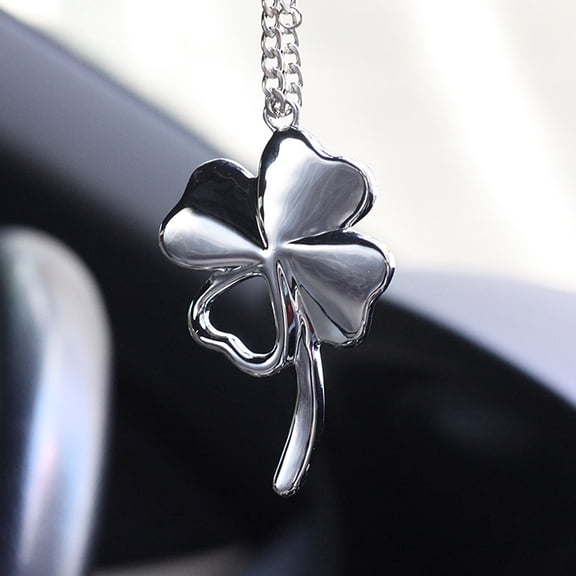 FOMIYES Silver Alloy Four Leaf Hanging Charm with Mirror Surface for Car Decor and Home Adornment 4.5cm