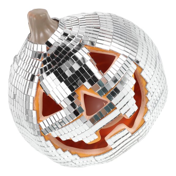 FOMIYES Silver Pumpkin Lantern Figurine with LED Light , Mirrored Mosaic