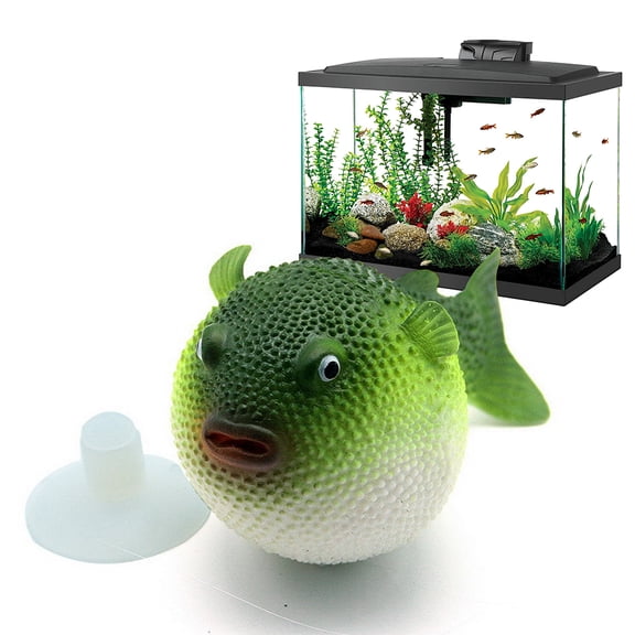 FOMIYES Simulation Puffer Fish Aquarium Decoration Green Plastic Luminous Fish Tank Accessory