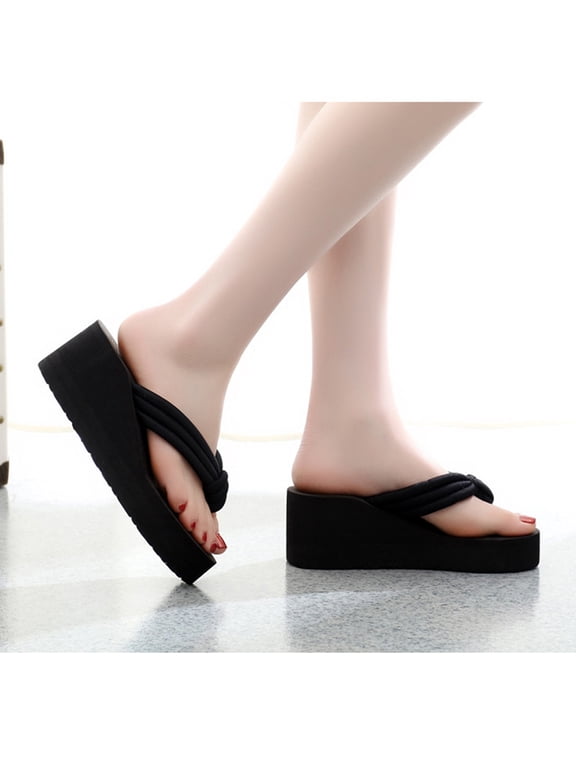 High Heel Platform Slippers Black Comfortable Arch Support Party Sandals