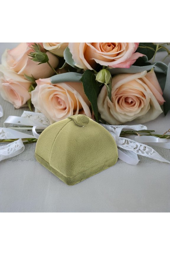 Small Portable Velvet Ring Box Green Plush Storage for Engagement and Wedding Rings