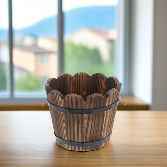 FOMIYES Solid Wood Carbonized Flower Pot for Succulents Desk Decoration with Brown Color Medium Size