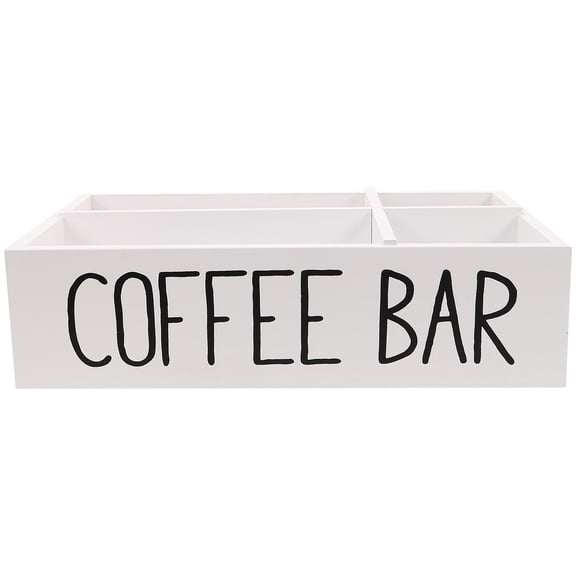 FOMIYES Wooden Desktop Tea and Coffee Storage Box with Dividers, White