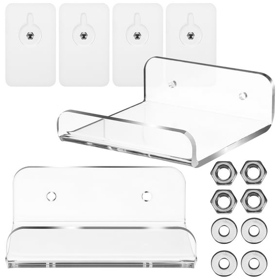 FOMIYES Set of 2 Transparent Acrylic Floating Shelves Wall Mounted Storage Organizer Space-Saving Design for Home