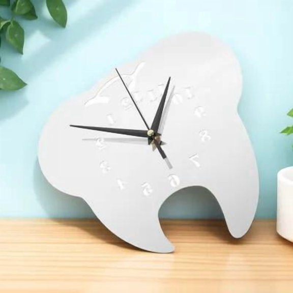FOMIYES Tooth Shaped Wall Clock, Acrylic Non-Ticking Decorative Clock for Office, Home Decor