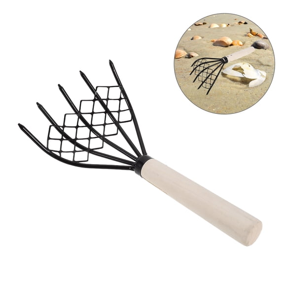 FOMIYES Multi-Purpose Beach Rake with Wooden Handle for Shellfish Harvesting, Yard Gardening, and Outdoor Use