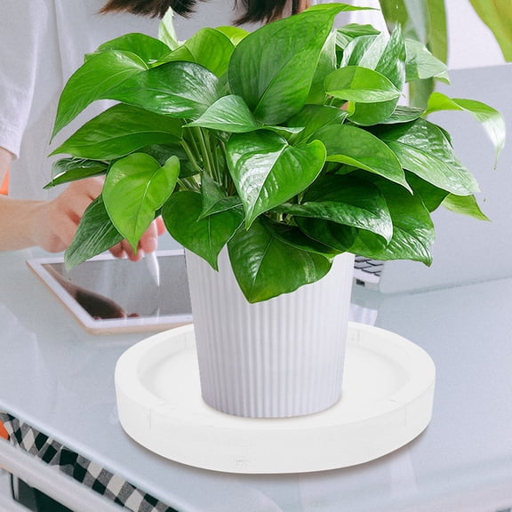 FOMIYES Versatile White Round Tray with Cement Like Texture for Indoor Plant Humidity
