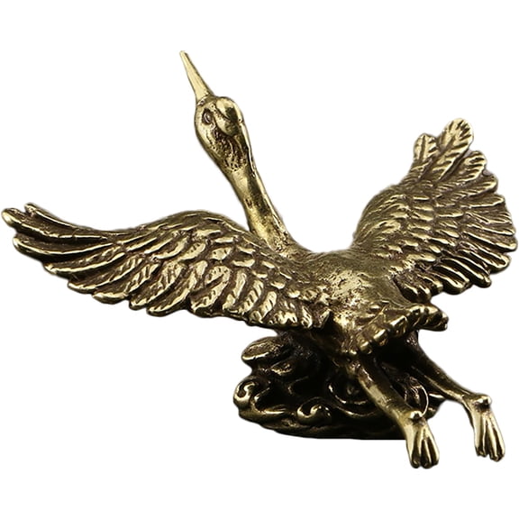 FOMIYES Vintage Brass Crane Bird Figurine Golden Metal Ornament for Office Decor