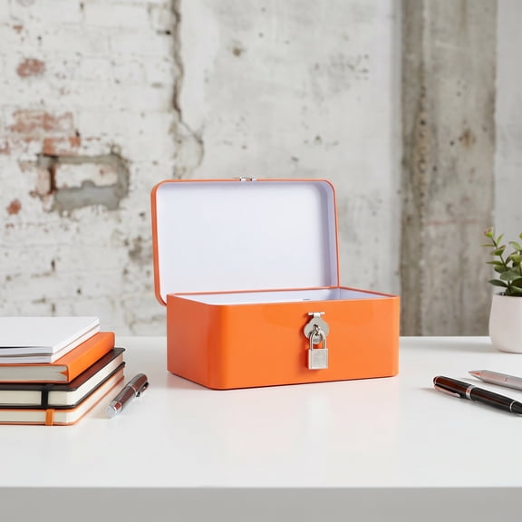 FOMIYES Vintage Orange Tinplate Storage Container - Strong, Lockable, Versatile