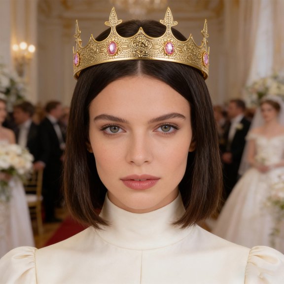 FOMIYES Vintage Style Golden Rhinestone Queen Crown for Bridal Prom and Costume Events