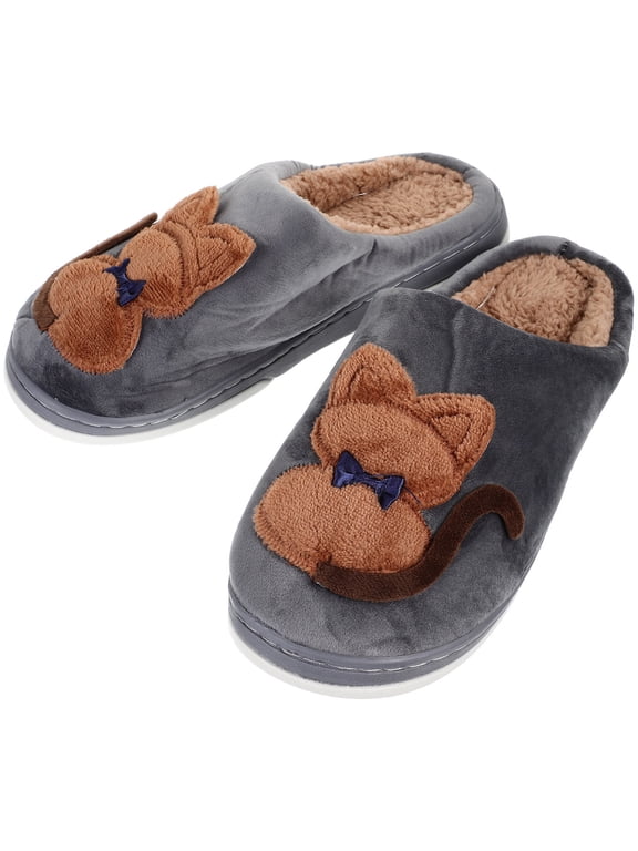 Warm Cotton Slippers for Adults with Durable Non Slip Tpr Soles Coffee Color Winter Footwear
