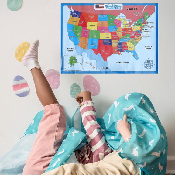 FOMIYES Cognitive Map Poster Learn Usa States Map Synthetic Paper 1 Sheet