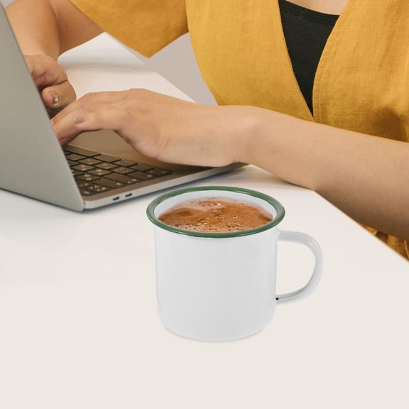 FOMIYES White Enamel Drinking Cup with Comfortable Handle Stable for Hot Tea Coffee and Cold Beverages