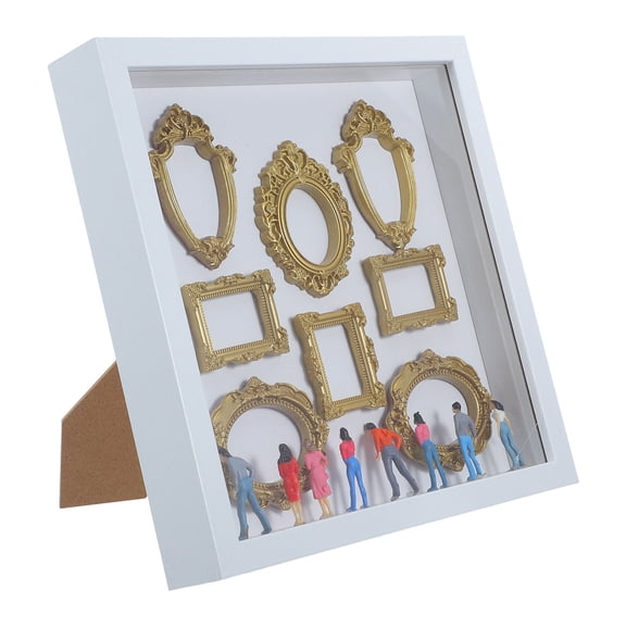 FOMIYES White Miniature Museum Display Frame with Decorative Plated Gold Accents for Desk