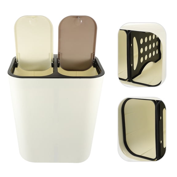 FOMIYES White Double-Port Press Type Waste Paper Basket for Home and Office Storage, and Space-Saving