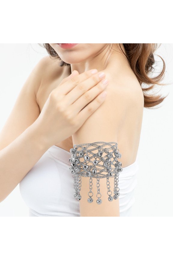 Women Jewelry Adjustable Arm Cuff Bracelet with Bell Sound 1Pack