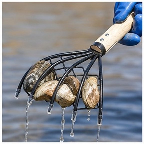 FOMIYES Seafood Digging Rake Tool with Net Design Sharp Claws and Anti Skid Wooden Handle Black