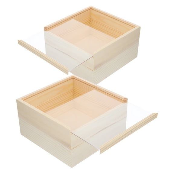 FOMIYES Wooden Pigment Box with Sliding Lid Acrylic Clear Display Multifunctional Storage for Jewelry and Cosmetics Beige 2Pcs