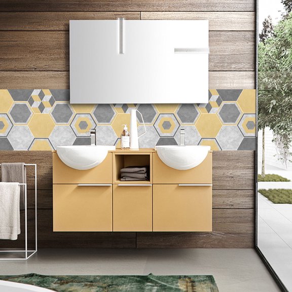 FOMIYES Yellow Tile Sticker Self Adhesive Hexagon Wall Decal for Home and Office Decoration