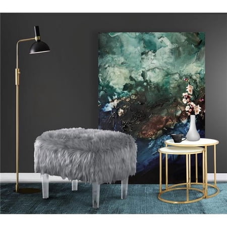 FON2642 Ricco Modern Contemporary Faux Fur Acrylic Leg Ottoman, Grey