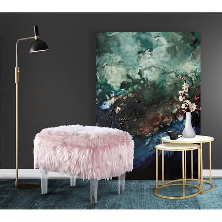 FON2644 Ricco Modern Contemporary Faux Fur Acrylic Leg Ottoman, Pink