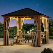 FONA 10'x10' Tranquil Grove Cedar Wood Grill Gazebo with Galvanized Steel Hardtop Roof for Backyard