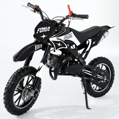 FONA 49cc 2-Stroke Dirt Bike for Kids 8-12, 25mph Mini Motorcycle with Dual Disc Brakes, Multi Terrain Tires, Suspension & Soft Seat Black