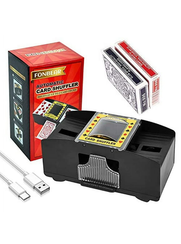 FONBEAR 2 Deck Automatic Card Shuffler - USB & Battery-Operated Electric Shuffler (Playing Card Included) - Great for Home & Tournament Use for Classic Poker & Trading Card Games - Casino Equipment