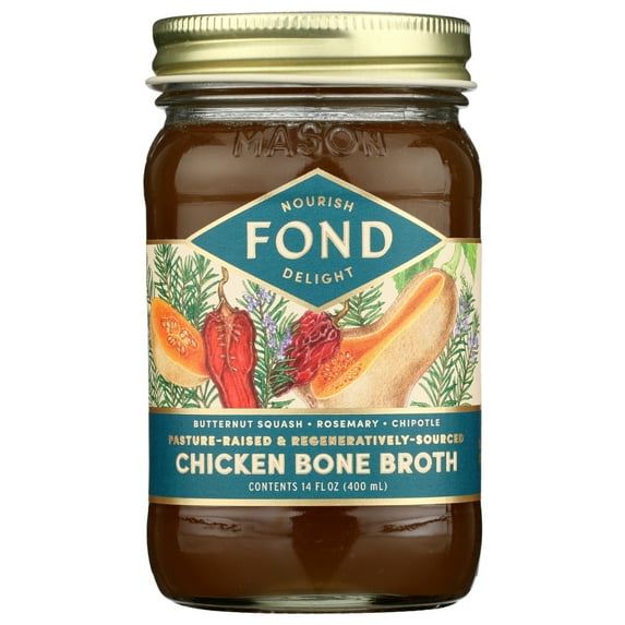 FOND BONE BROTH - Bone Broth Chicken Butternut Squash, Rosemary & Chipotle 14FO ( Pack of 4)