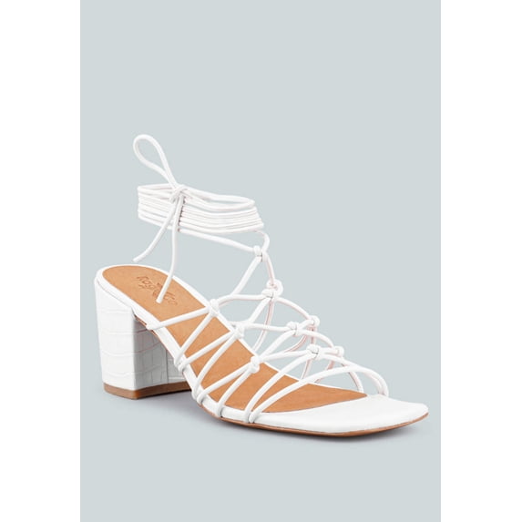 FONDA Croc Patterned White Handcrafted Lace Up Sandal